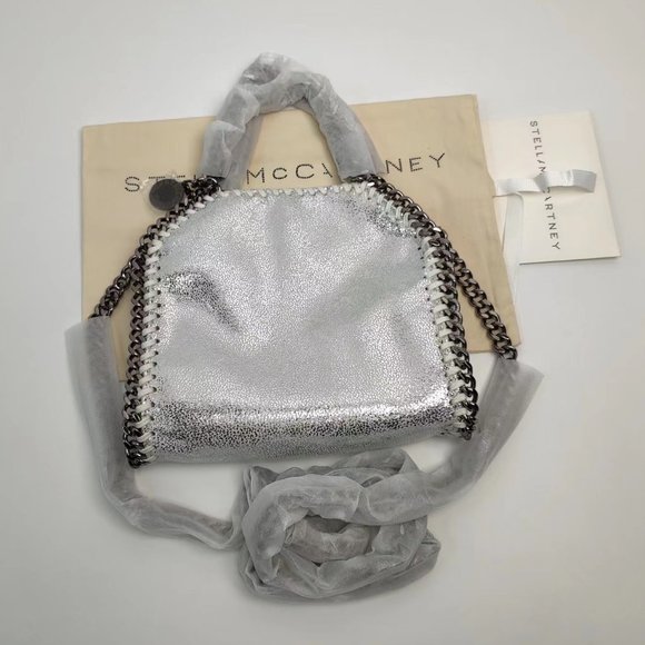 Stella McCartney Falabella Tiny Vegetarian Brushed-leather Shoulder Bag Silver - Picture 1 of 9